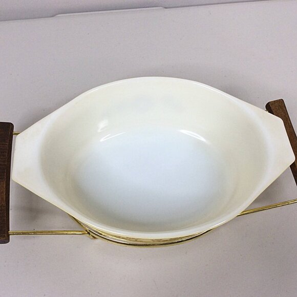 Vintage Pyrex 043 Kim Chee 1.5 QT Oval Casserole Dish with Lid Metal Wood Cradle - Picture 8 of 15